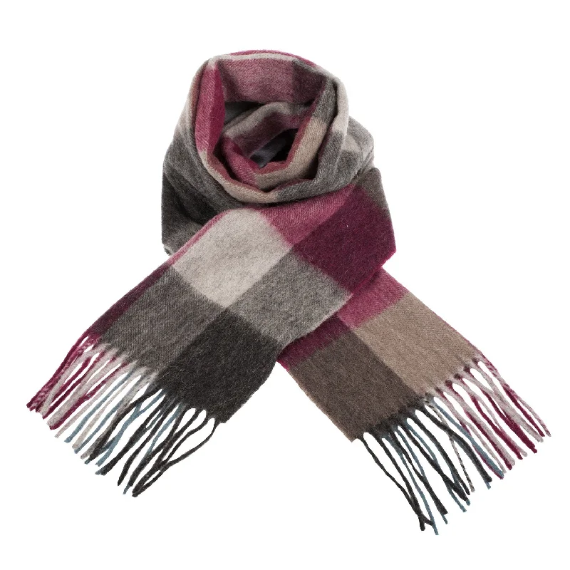 Edinburgh 100% Lambswool Scarf  Checkers - Burgundy