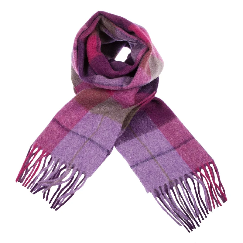 Edinburgh 100% Lambswool Scarf  Mixed Check - Heather/Pink