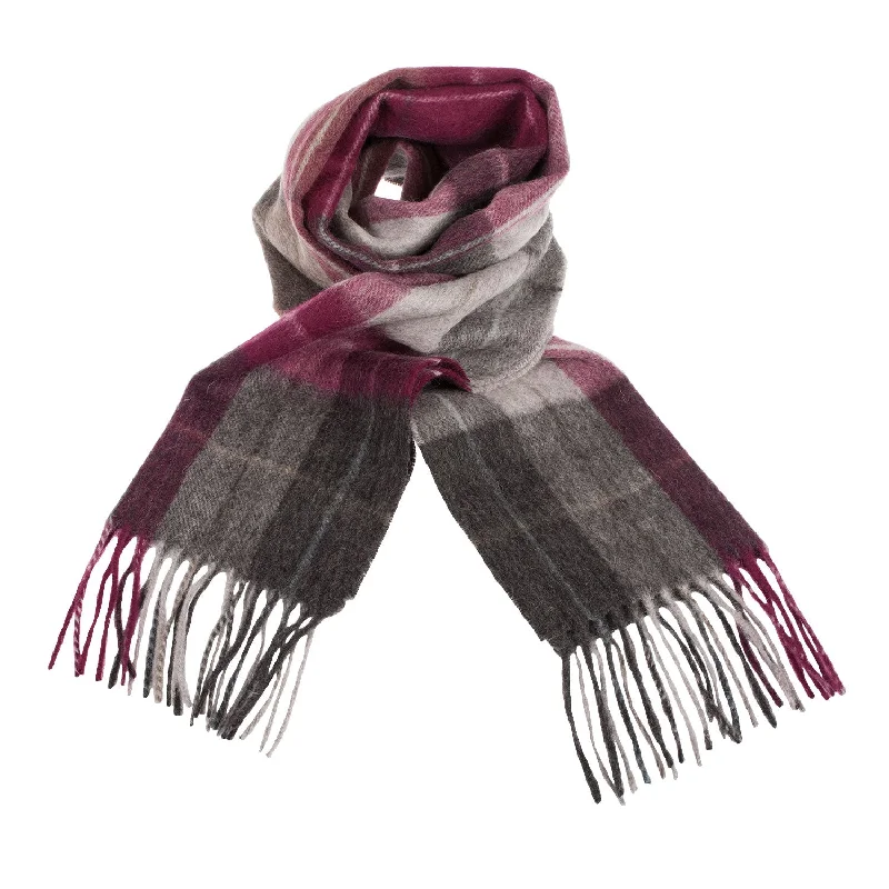 Edinburgh 100% Lambswool Scarf  Multi Windowpane - Khaki/Grey/Plum