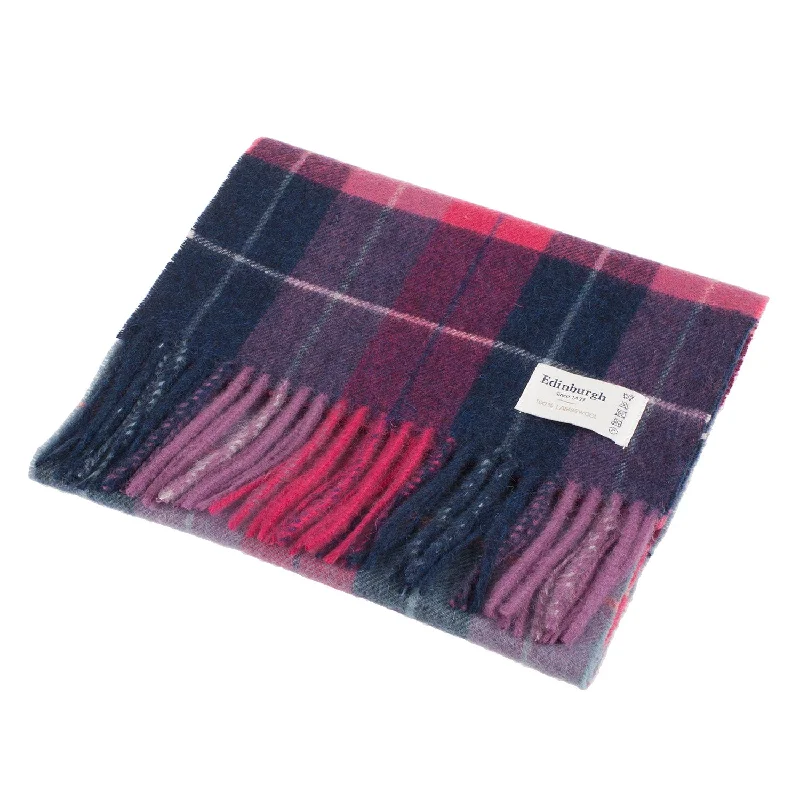 Edinburgh 100% Lambswool Scarf  Multi Windowpane - Navy/Pink