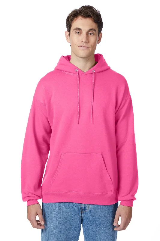 Hanes Mens EcoSmart Print Pro XP Pill Resistant Hooded Sweatshirt Hoodie - Safety Pink