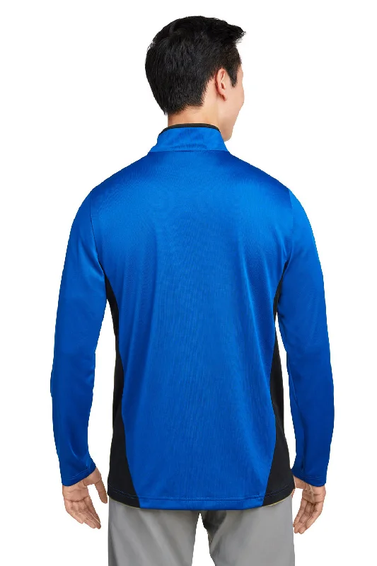 Harriton Mens Flash Performance Moisture Wicking Colorblock 1/4 Zip Sweatshirt - True Royal Blue/Black