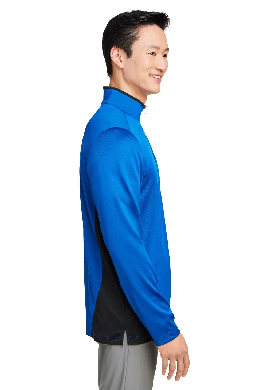 Harriton Mens Flash Performance Moisture Wicking Colorblock 1/4 Zip Sweatshirt - True Royal Blue/Black