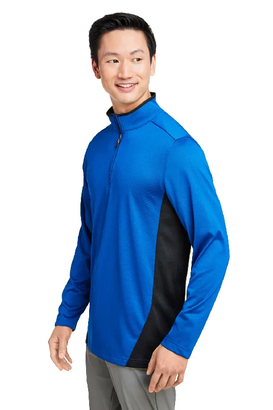 Harriton Mens Flash Performance Moisture Wicking Colorblock 1/4 Zip Sweatshirt - True Royal Blue/Black