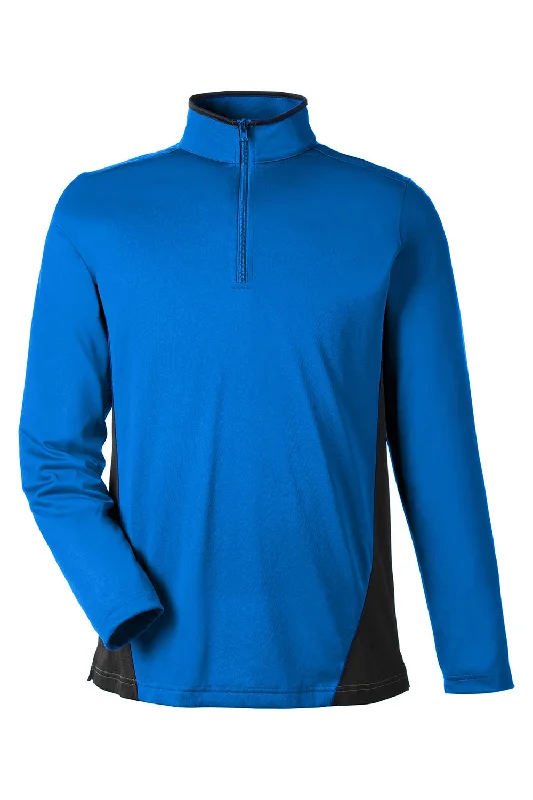 Harriton Mens Flash Performance Moisture Wicking Colorblock 1/4 Zip Sweatshirt - True Royal Blue/Black