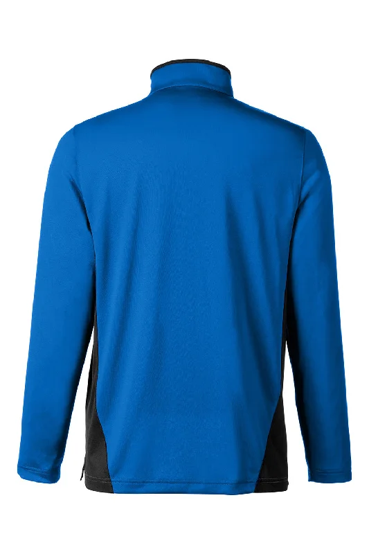 Harriton Mens Flash Performance Moisture Wicking Colorblock 1/4 Zip Sweatshirt - True Royal Blue/Black