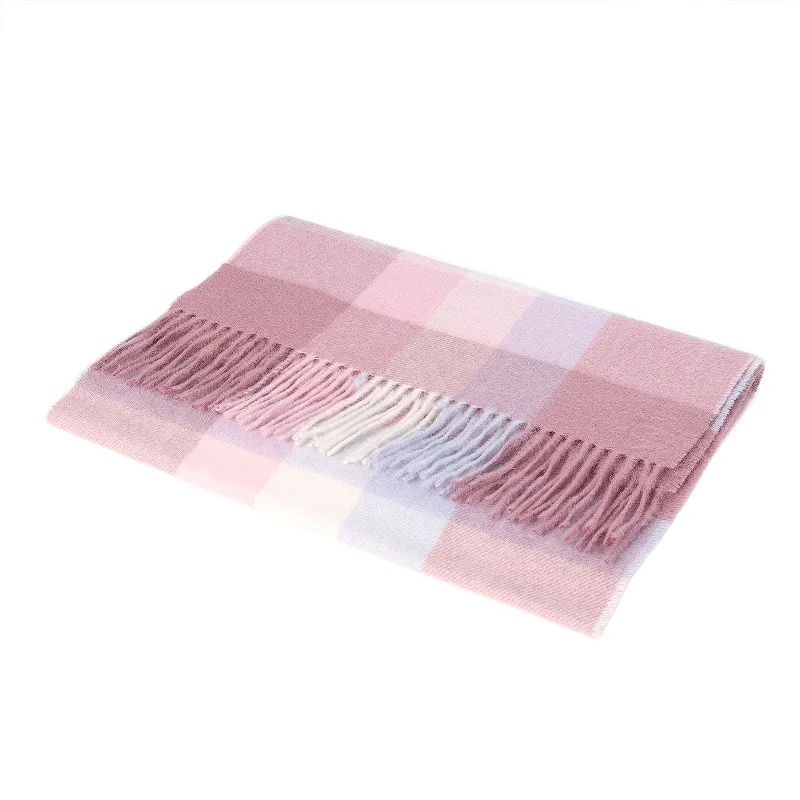 Hos 100% Lambswool Wide Scarf Galaxy Check Lt Pink