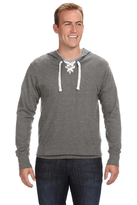 J America Mens Sport Lace Jersey Hooded Sweatshirt Hoodie - Heather Charcoal Grey