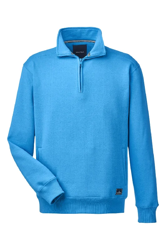 Nautica Mens Anchor 1/4 Zip Sweatshirt - Azure Blue