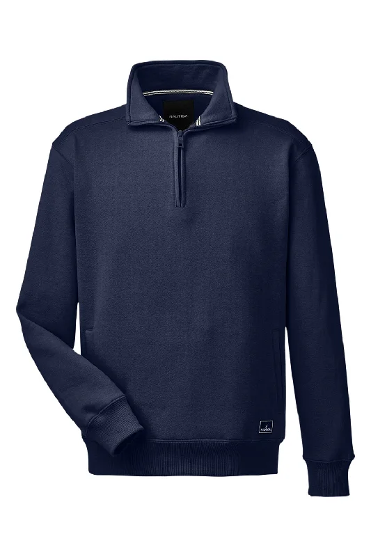 Nautica Mens Anchor 1/4 Zip Sweatshirt - Navy Blue