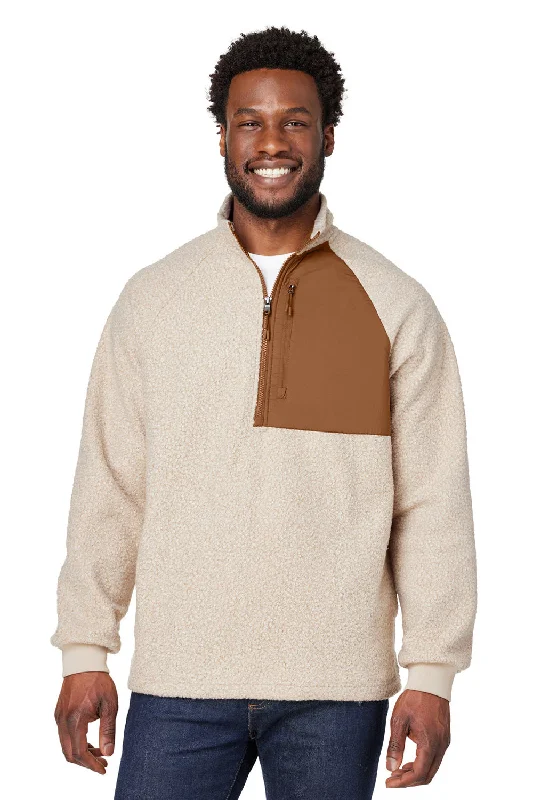 North End Mens Aura Sweater Fleece 1/4 Zip Sweatshirt - Heather Oatmeal/Teak