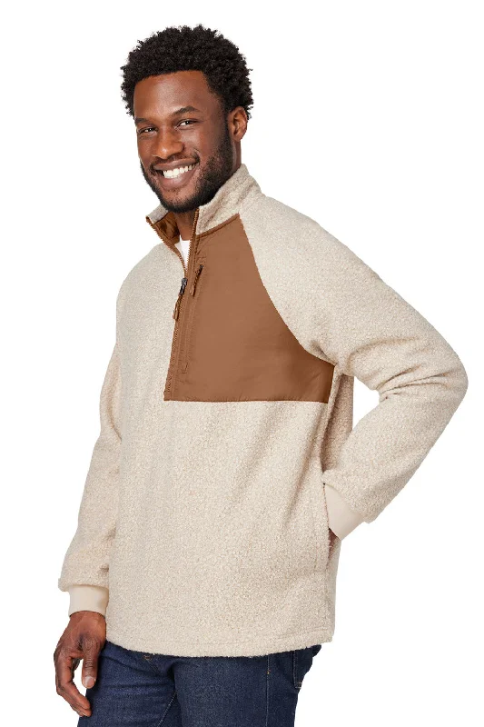 North End Mens Aura Sweater Fleece 1/4 Zip Sweatshirt - Heather Oatmeal/Teak