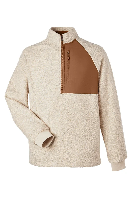 North End Mens Aura Sweater Fleece 1/4 Zip Sweatshirt - Heather Oatmeal/Teak