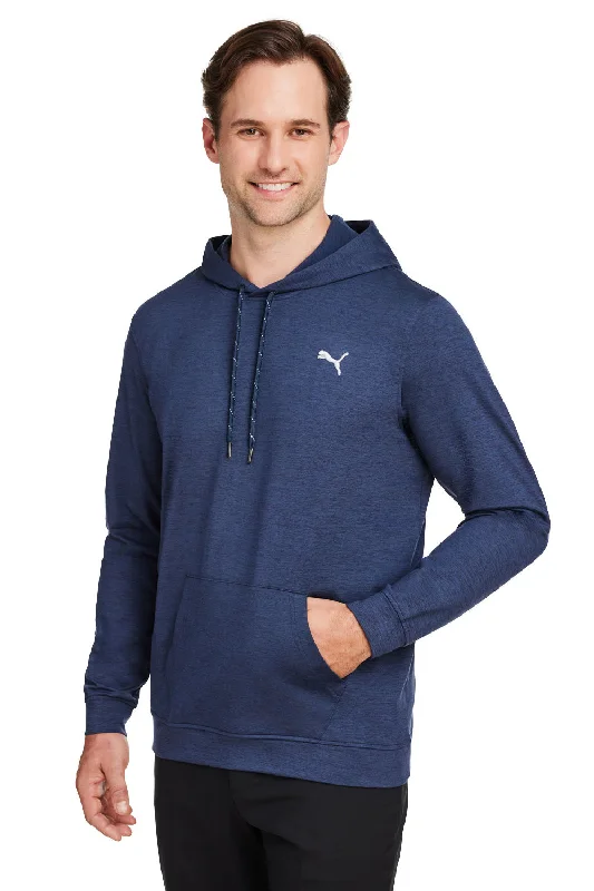 Puma Mens Cloudspun Moisture Wicking Hooded Sweatshirt Hoodie - Heather Navy Blue