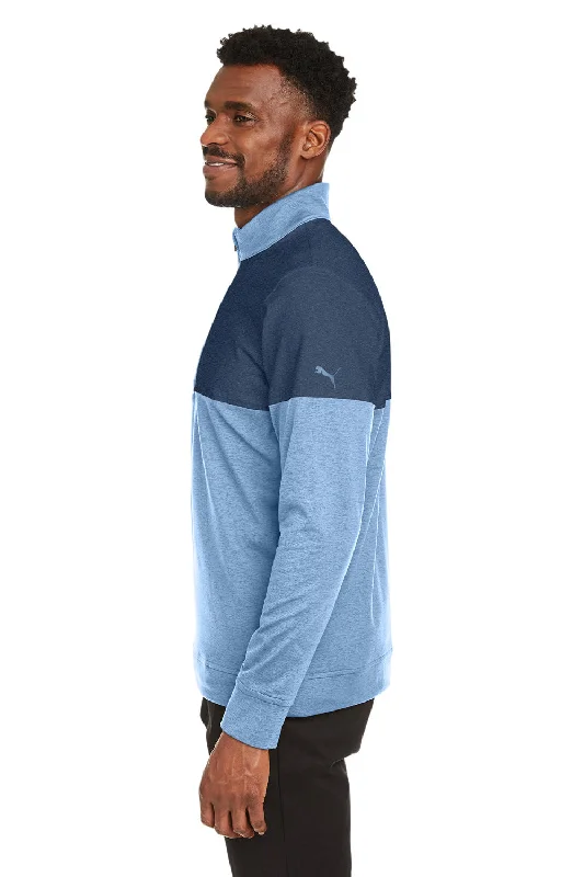 Puma Mens Cloudspun Moisture Wicking Warm Up 1/4 Zip Sweatshirt - Bell Blue/Dark Denim Blue