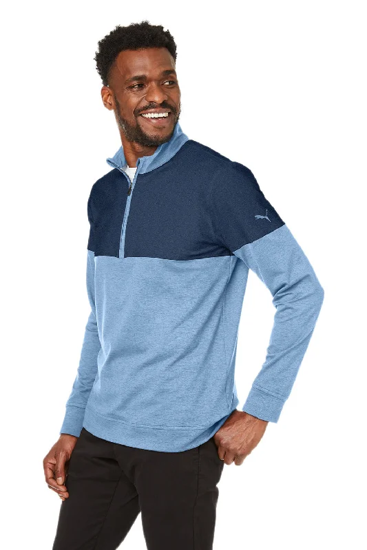 Puma Mens Cloudspun Moisture Wicking Warm Up 1/4 Zip Sweatshirt - Bell Blue/Dark Denim Blue