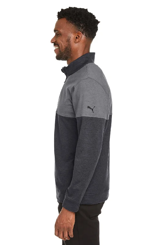 Puma Mens Cloudspun Moisture Wicking Warm Up 1/4 Zip Sweatshirt - Black/Quiet Shade Grey