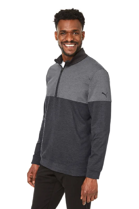 Puma Mens Cloudspun Moisture Wicking Warm Up 1/4 Zip Sweatshirt - Black/Quiet Shade Grey