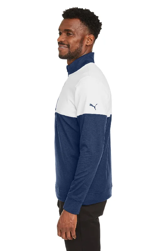 Puma Mens Cloudspun Moisture Wicking Warm Up 1/4 Zip Sweatshirt - Peacoat Blue/White