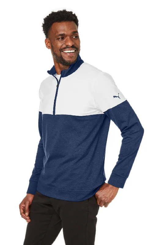 Puma Mens Cloudspun Moisture Wicking Warm Up 1/4 Zip Sweatshirt - Peacoat Blue/White