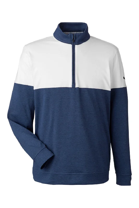 Puma Mens Cloudspun Moisture Wicking Warm Up 1/4 Zip Sweatshirt - Peacoat Blue/White