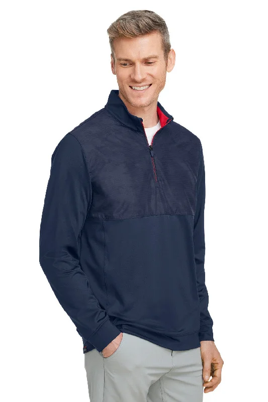 Puma Mens Volition Moisture Wicking Camo 1/4 Zip Sweatshirt - Navy Blue/Ski Patrol Red