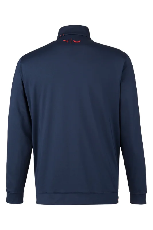 Puma Mens Volition Moisture Wicking Camo 1/4 Zip Sweatshirt - Navy Blue/Ski Patrol Red