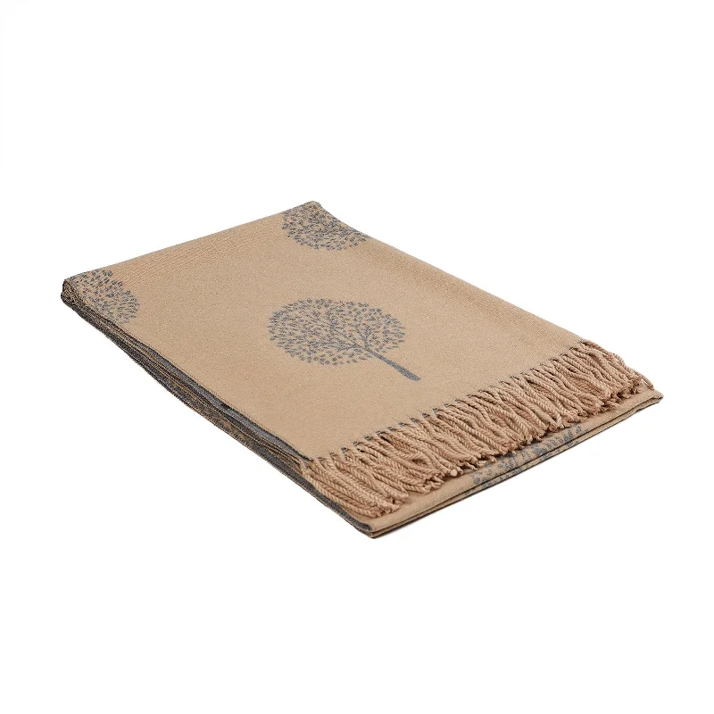 Scarf With Tassels Tree Of Life Dark Beige