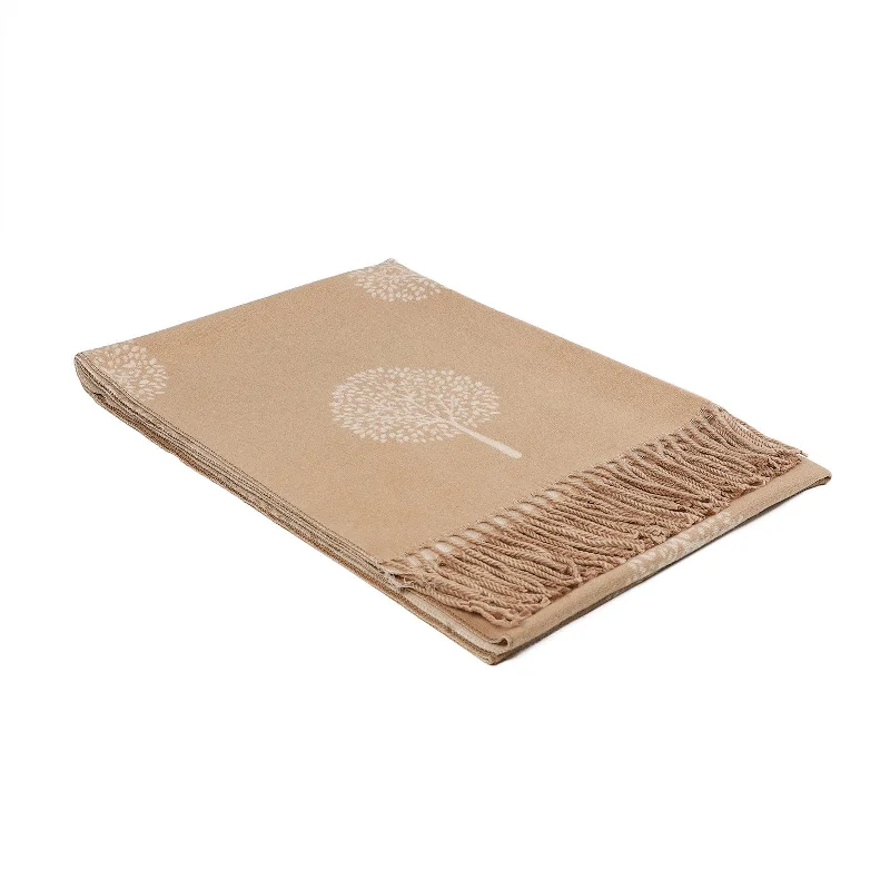 Scarf With Tassels Tree Of Life Light Beige