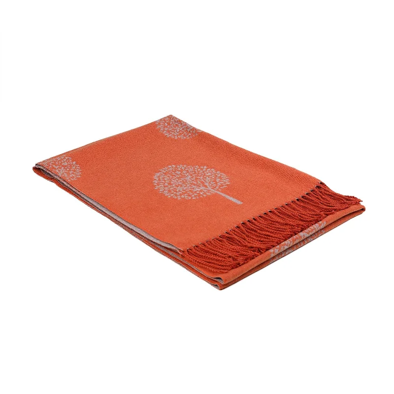 Scarf With Tassels Tree Of Life Orange