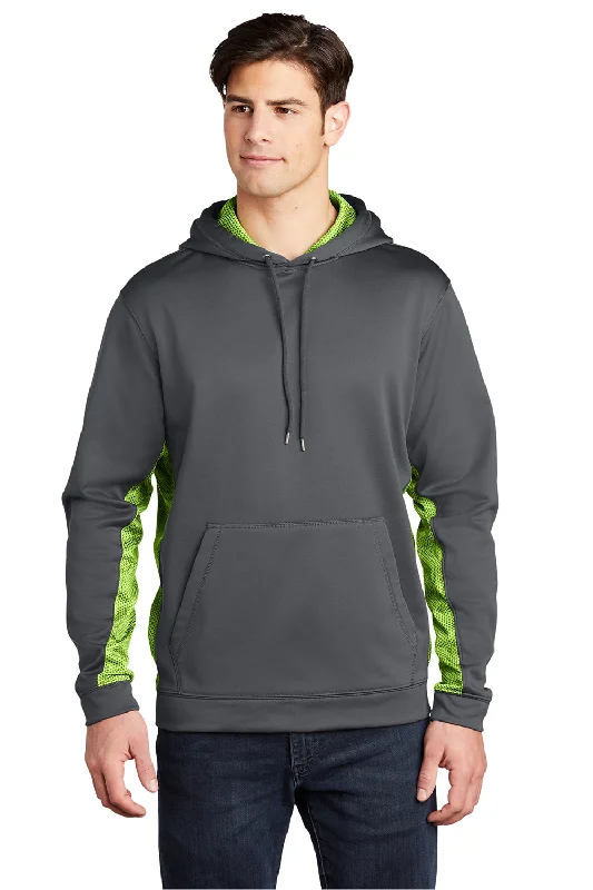 Sport-Tek Mens Sport-Wick CamoHex Moisture Wicking Fleece Hooded Sweatshirt Hoodie - Dark Smoke Grey/Lime Shock Green