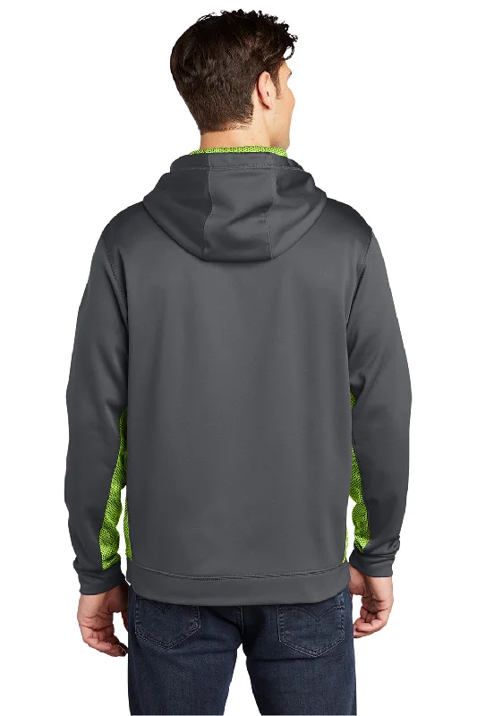 Sport-Tek Mens Sport-Wick CamoHex Moisture Wicking Fleece Hooded Sweatshirt Hoodie - Dark Smoke Grey/Lime Shock Green