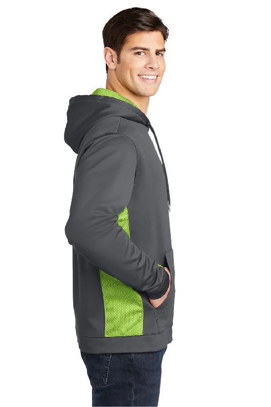 Sport-Tek Mens Sport-Wick CamoHex Moisture Wicking Fleece Hooded Sweatshirt Hoodie - Dark Smoke Grey/Lime Shock Green