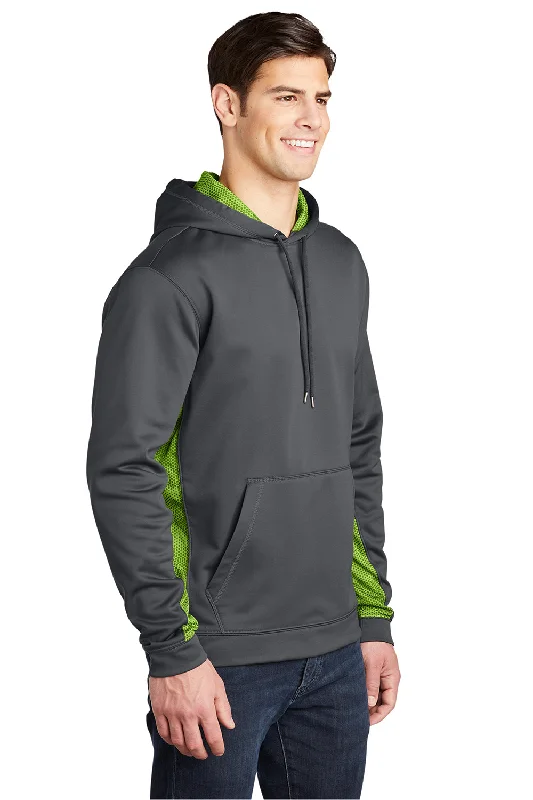 Sport-Tek Mens Sport-Wick CamoHex Moisture Wicking Fleece Hooded Sweatshirt Hoodie - Dark Smoke Grey/Lime Shock Green