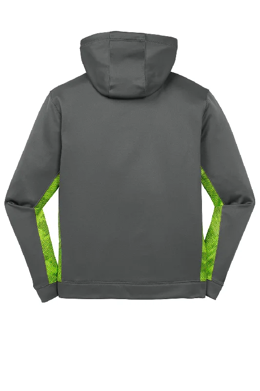 Sport-Tek Mens Sport-Wick CamoHex Moisture Wicking Fleece Hooded Sweatshirt Hoodie - Dark Smoke Grey/Lime Shock Green