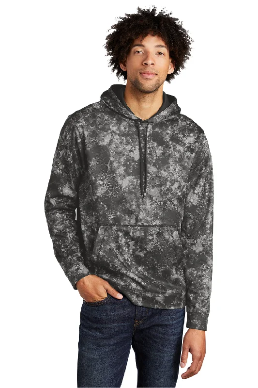 Sport-Tek Mens Sport-Wick Mineral Freeze Moisture Wicking Fleece Hooded Sweatshirt Hoodie - Black