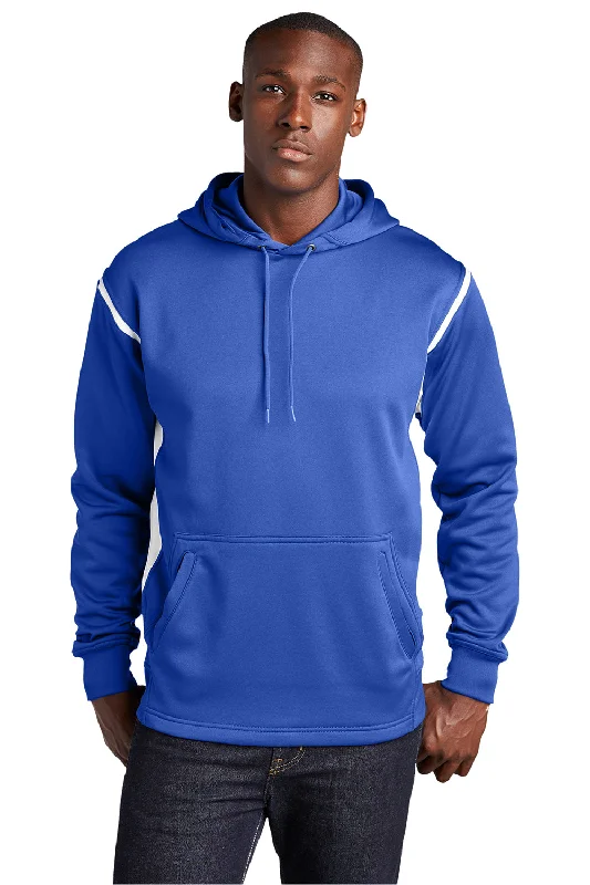 Sport-Tek Mens Tech Moisture Wicking Fleece Hooded Sweatshirt Hoodie - True Royal Blue/White