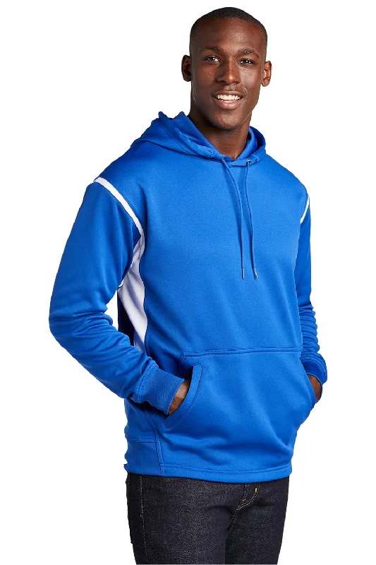 Sport-Tek Mens Tech Moisture Wicking Fleece Hooded Sweatshirt Hoodie - True Royal Blue/White