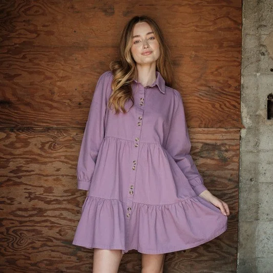 Button Down Tier Denim Dress (Purple)