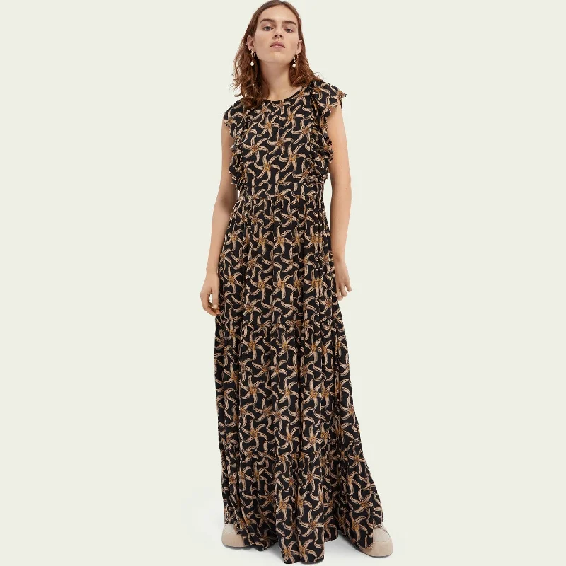 Drapey Scalloped Edge Dress (Black Print)