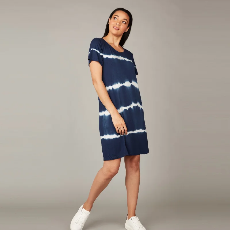 Tie Dye Viscose Shift Dress (Blue)