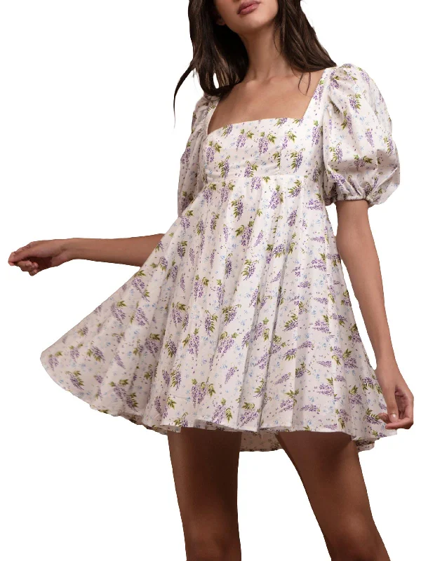 Alyssa Womens Floral Puff Sleeve Mini Dress