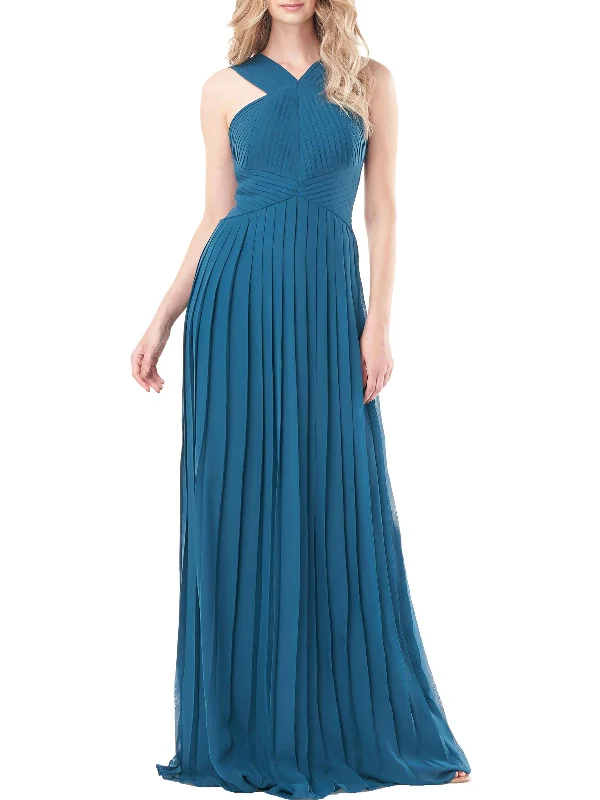 Amelia Womens Pleated Maxi Halter Dress