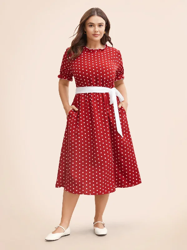 Bow Polka Dot Midi Dress