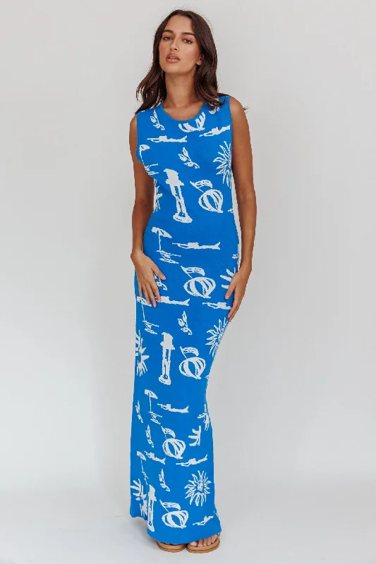 Irene Column Silhouette Maxi Dress Blue