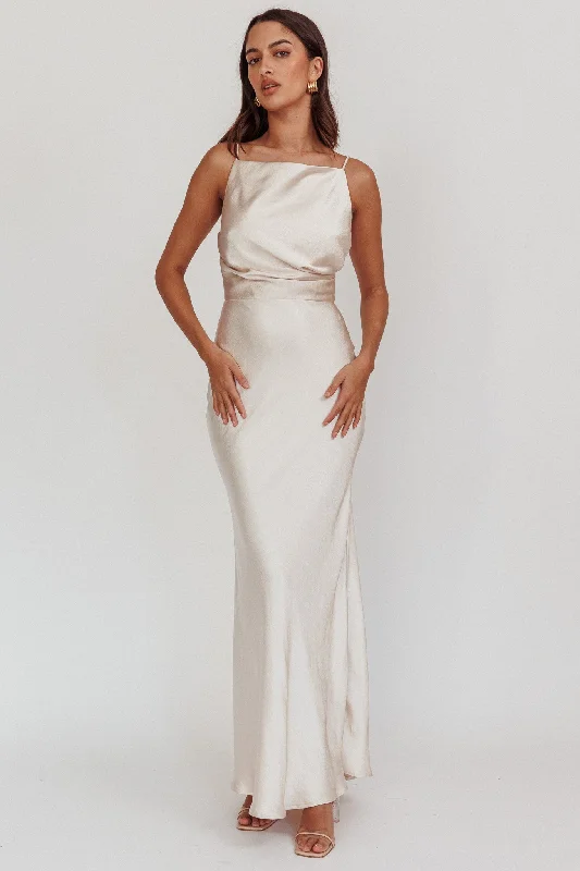 Laila Boat Neck Maxi Dress Stone Champagne