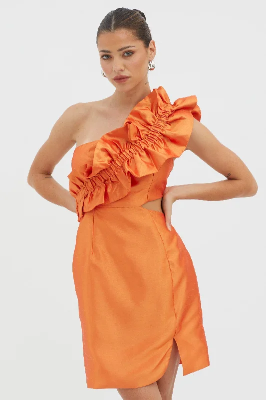 NY Moment Wide Ruffle Shoulder Mini Dress Orange