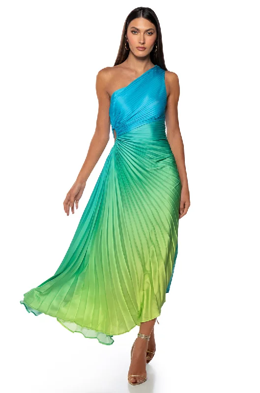 ON MY OWN WAVE OMBRE ONE SHOULDER MAXI DRESS