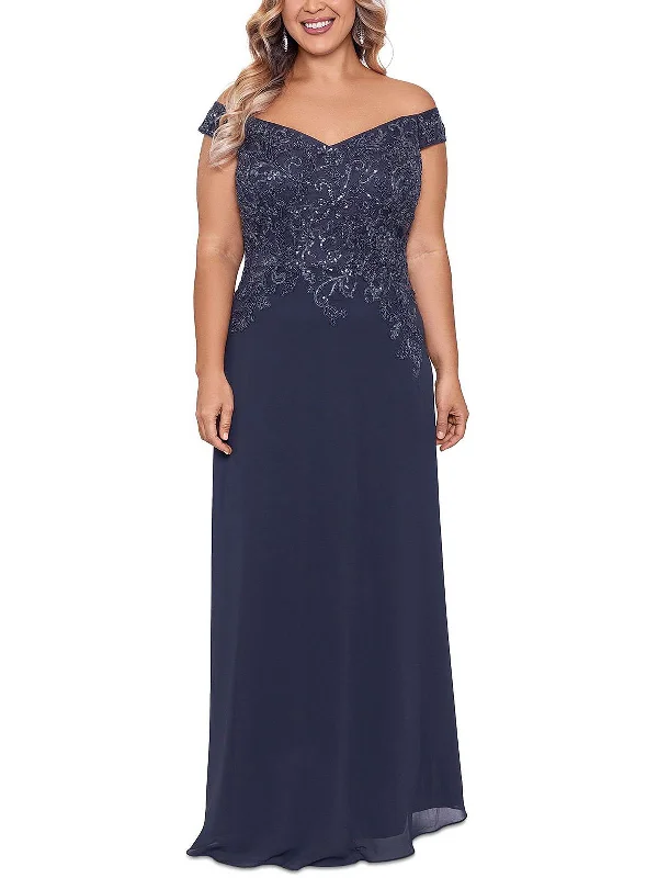 Plus Womens Embellished Maxi Evening Dress