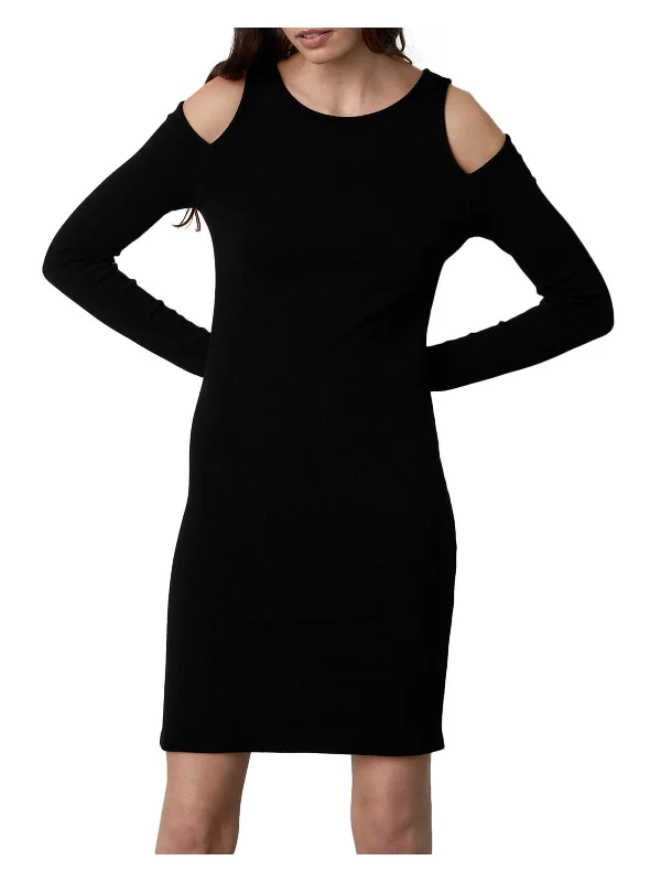 Womens Cold Shoulder Knit Mini Dress